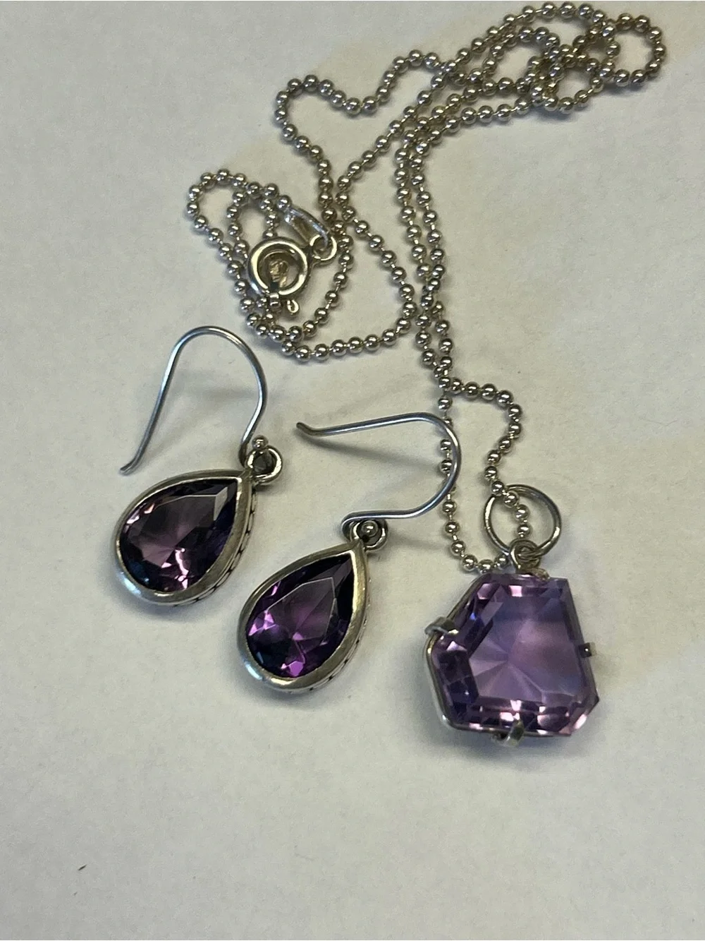 Bundle artisan Sterling silver 13-14carat amethyst purple stone Earring necklace